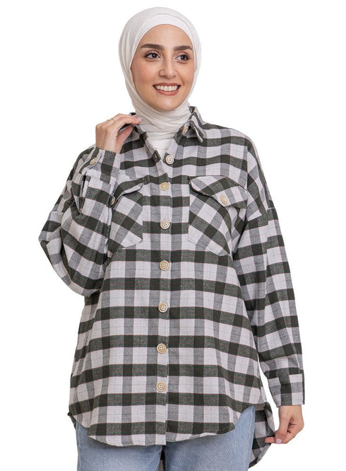 Checkered 6 Pocket Over - Size Shirt - Khotwh